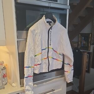 White Jacket with Rainbow Stripes Large